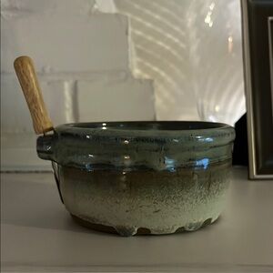 Handcrafted Small Pottery Bowl with Handle and spreading knife